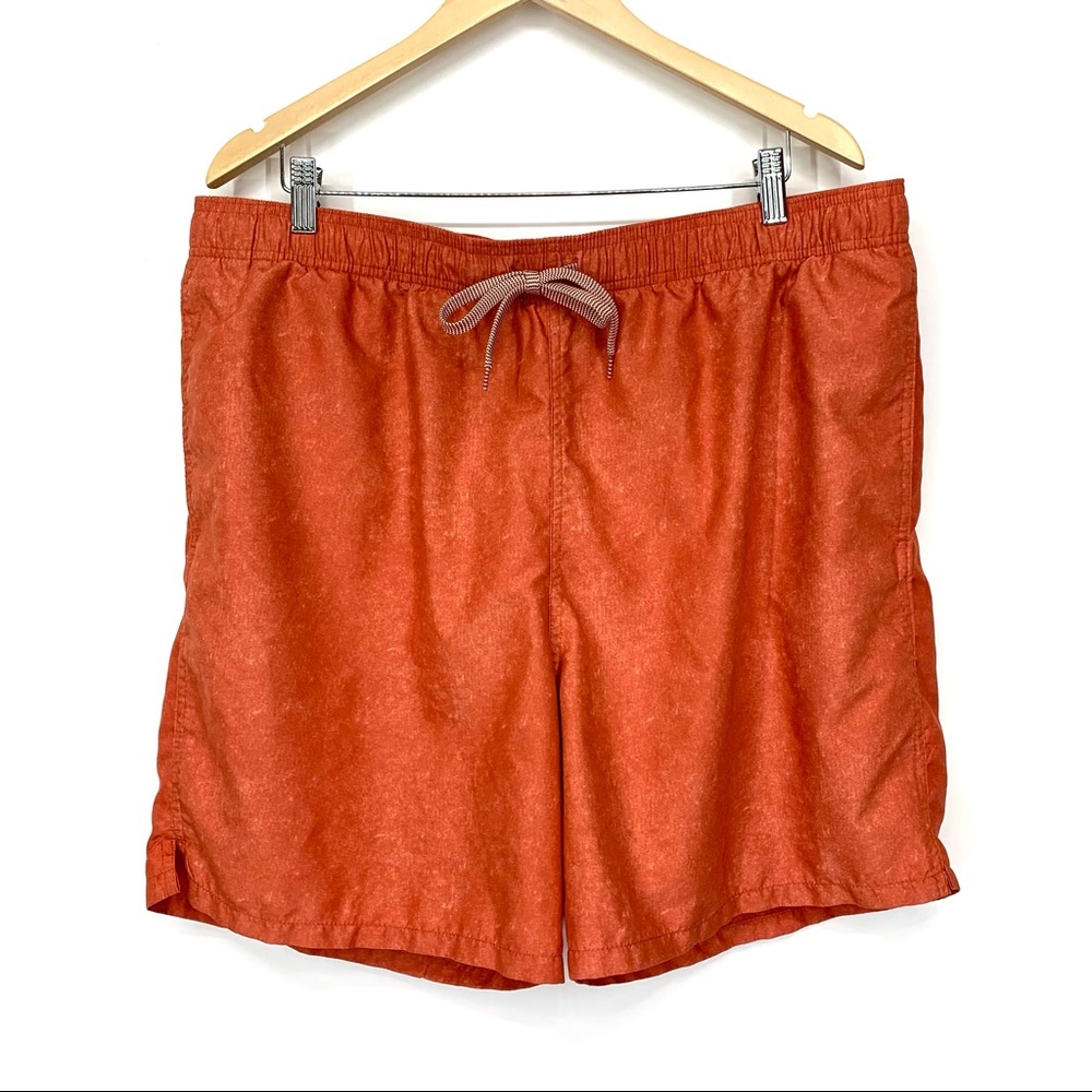 Goodfellow Mens Orange Pull On Swim Trunks With Pockets Drawstring Net Lined XL
